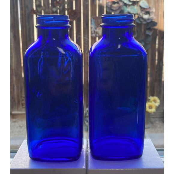 Pair Vintage Cobalt Blue Medicine Glass Bottle 6.5" Lot of 2 Quantity Available - Picture 1 of 2